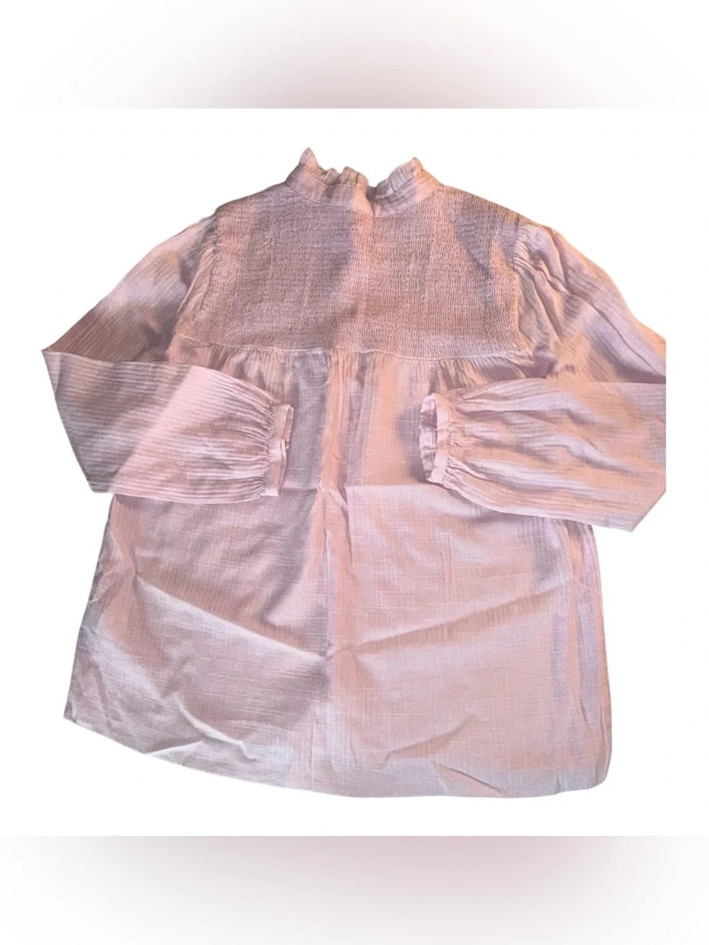 J.Crew NWT Pink Smocked Ruffle Neck Cotton Blouse XS Long Sleeve Boho Top